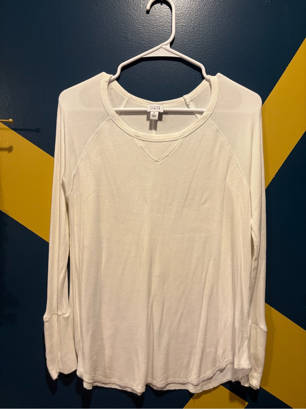Peyton Jensen White Crew Neck Ribbed Long Sleeve Top NWOT